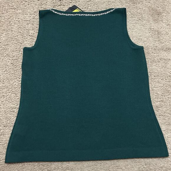 St John Evening Knit Sleeveless Top Embellished Collar Emerald Green Size P - Picture 8 of 8